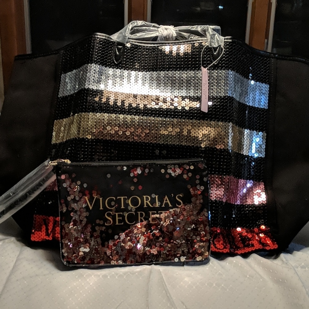 Victoria's Secret Sequins Tote and Wristlet NWT